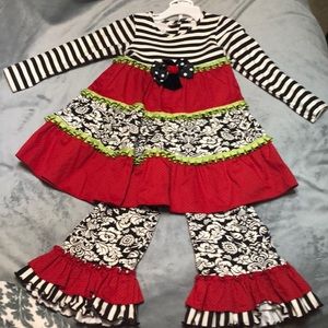 Girls red white black and Lime pant set